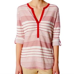 ANTHROPOLOGIE SANCTUARY JULIA ROLL TAB SLEEVE RD/RGE MOT TUNIC NWT SIZE SMALL